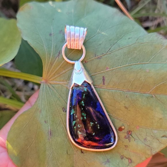 Amazing large azurmalachite Native American handmade 925 sterling silver pendant - Picture 9 of 16